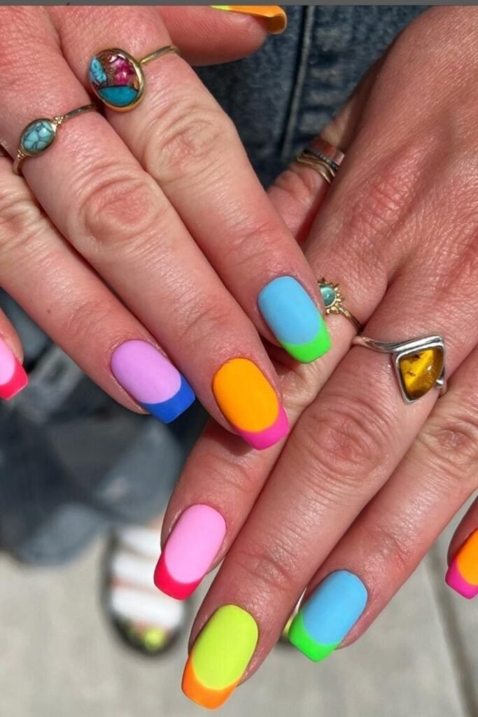 Matte Rainbow Nail Tips
