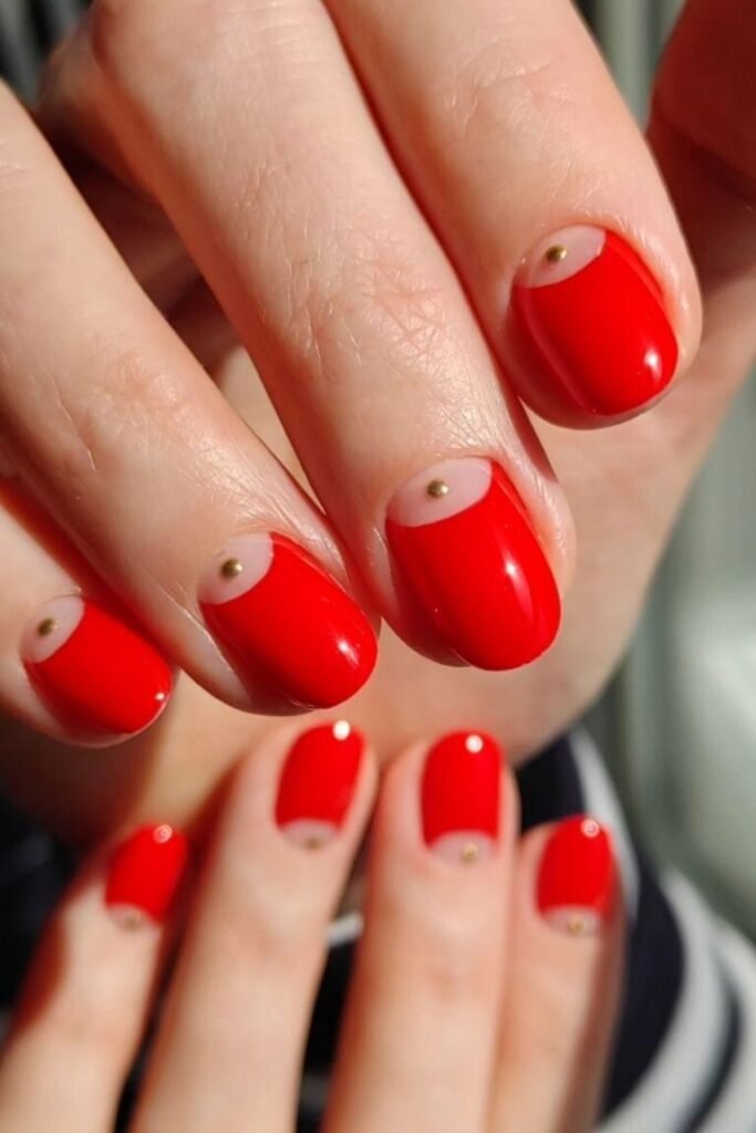 Minimalist Crescent Red Nails