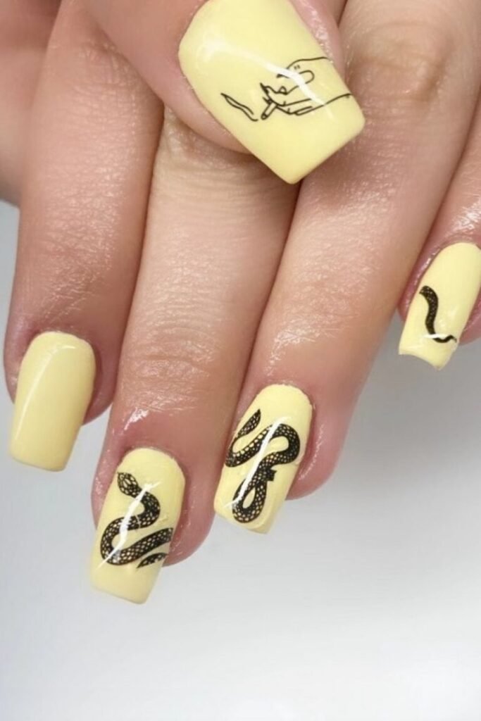 Minimalist Soft Snake Yellow Nail Design