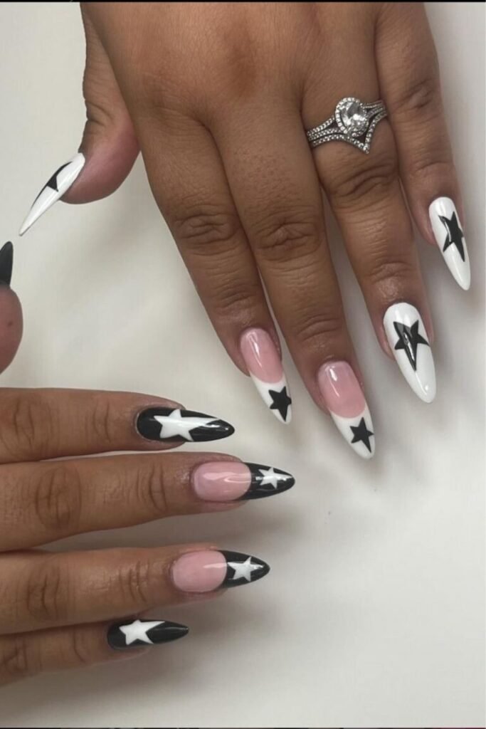 Monochrome Star Nails with a Modern Twist
