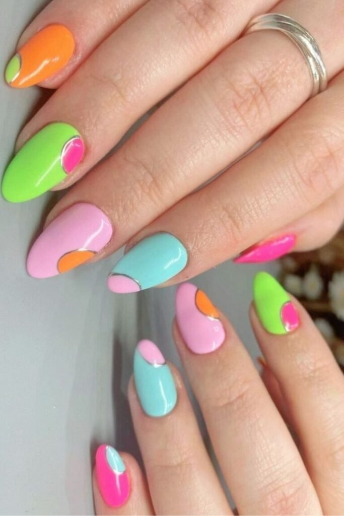Neon Color Block Nails
