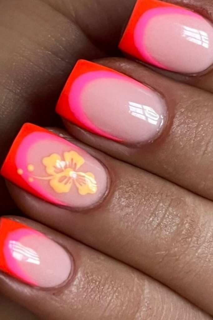 Neon Floral Accent Nails