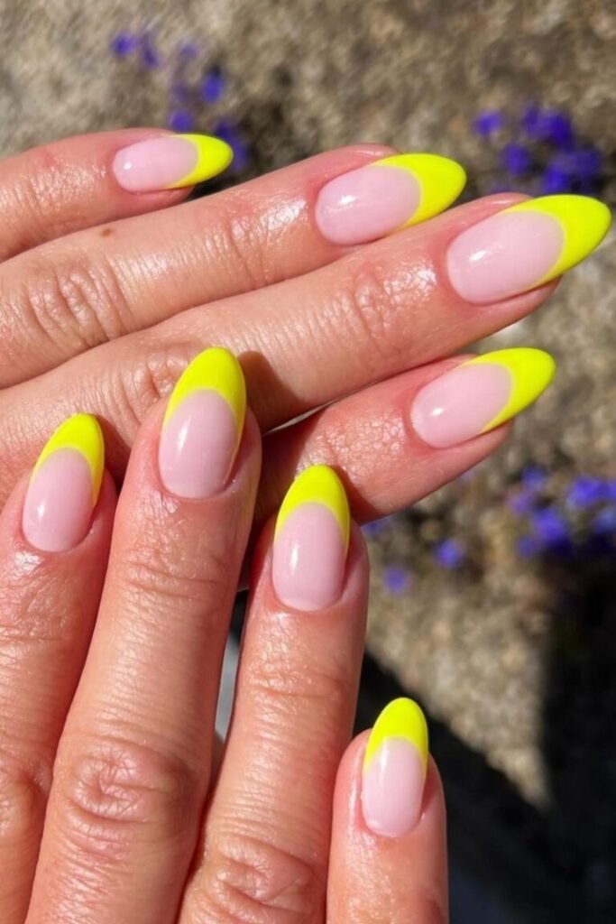 Neon Yellow French Almond Nail Tips
