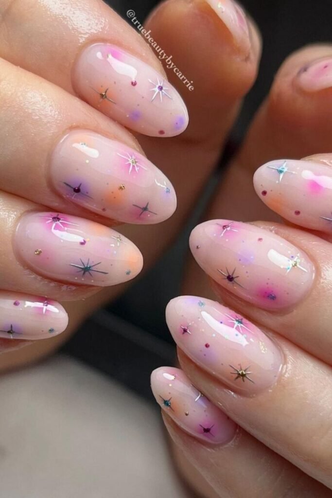 Pastel Galaxy with Tiny Star Nails