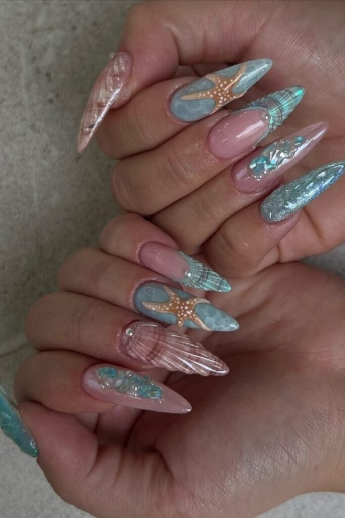 Pastel Ocean Vibe Seashell Nails