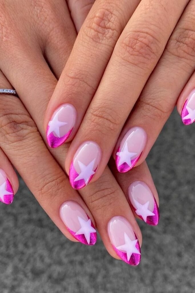 Pastel Pink with Bold Star Nails 2