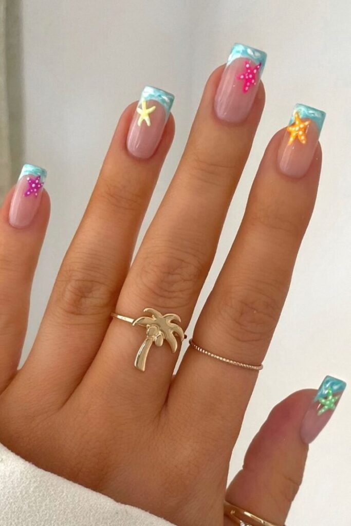 Pastel Starfish French Nails Tips