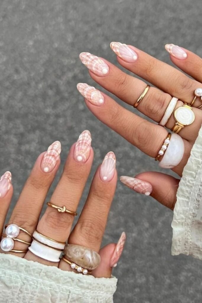 Pearly Pink Seashell Nails