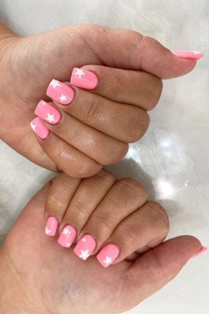 Pink Nail Art with White Stars