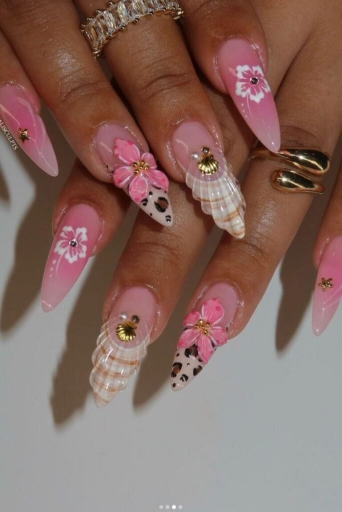 Pink Seashell Fantasy Nails