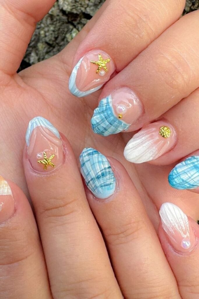 Plaid Pattern Ocean Nails