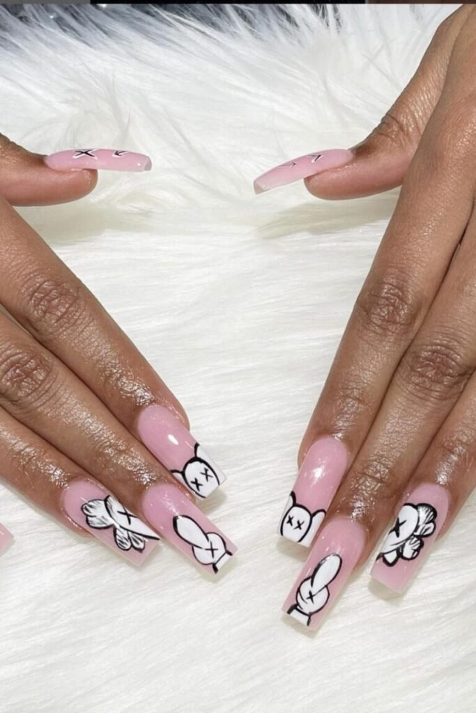 Playful Cartoon Heart Bubble Bath Nails