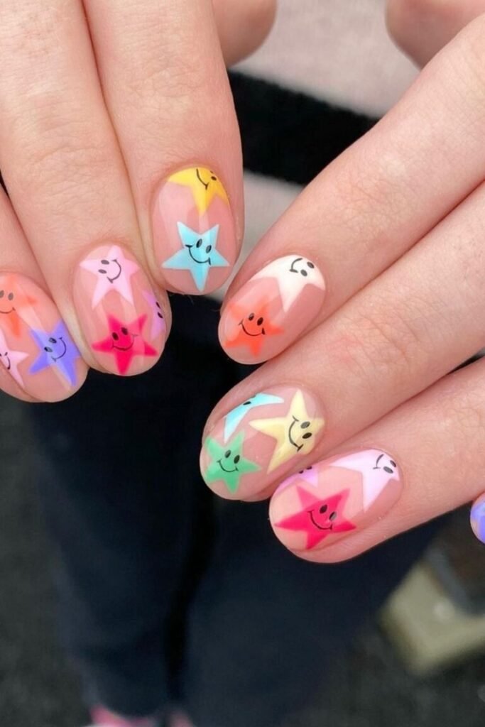 Playful Smiley Star Nails