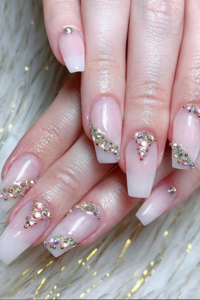 Rainbow Rhinestone Bubble Bath Nails 1