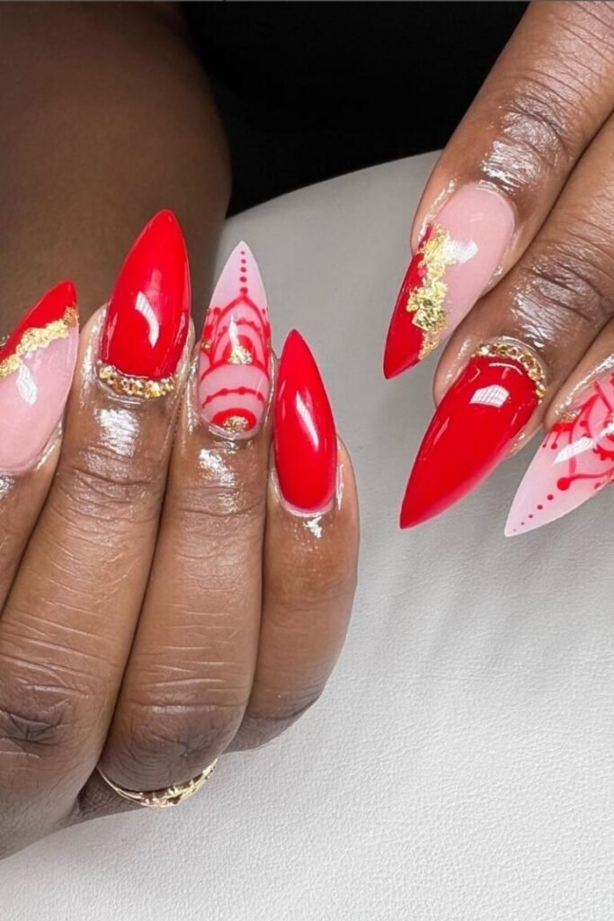 Red and Gold Glamour Nails