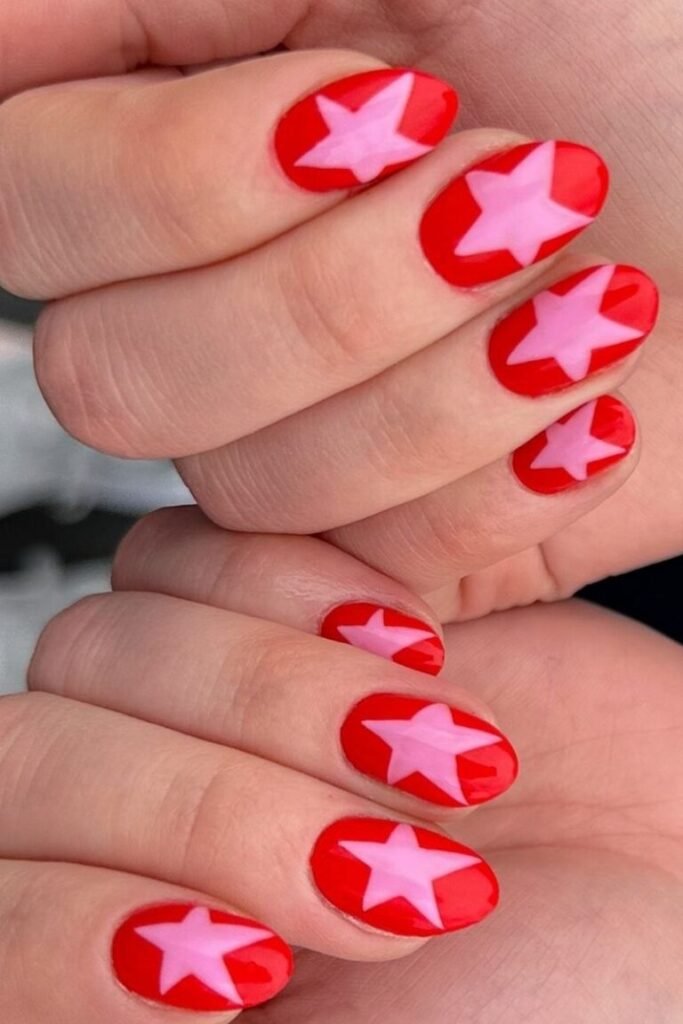 Red and Pink Star Pop Nails
