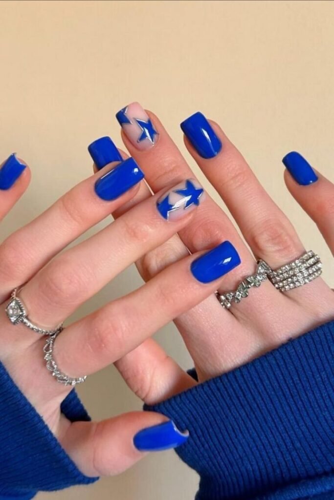 Royal Blue with Star Accent Nails