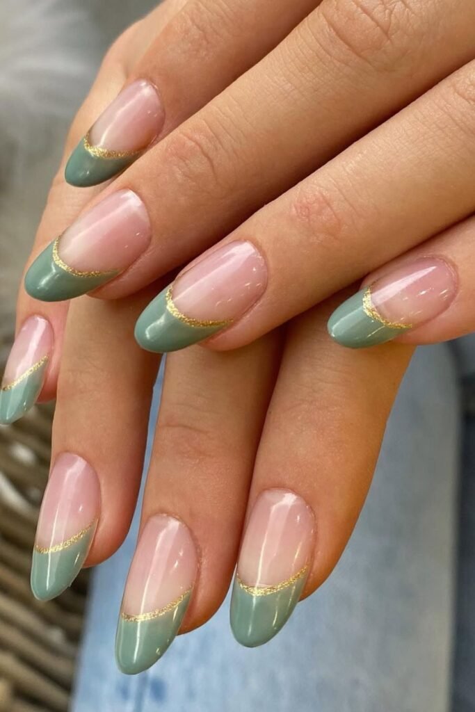 Sage and Gold Nails