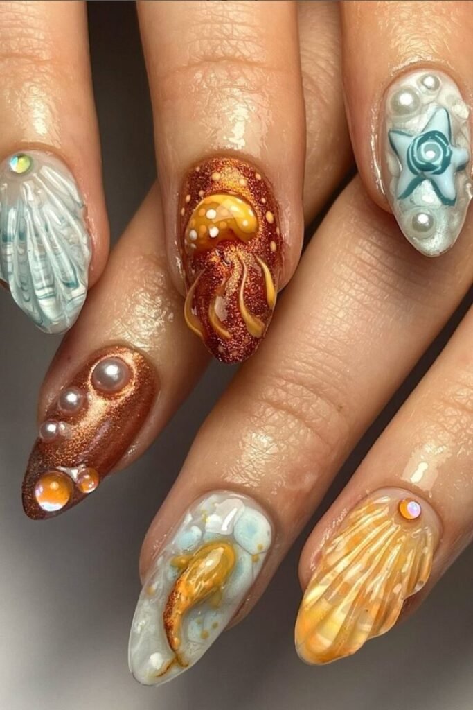Shimmering Seashell Nails