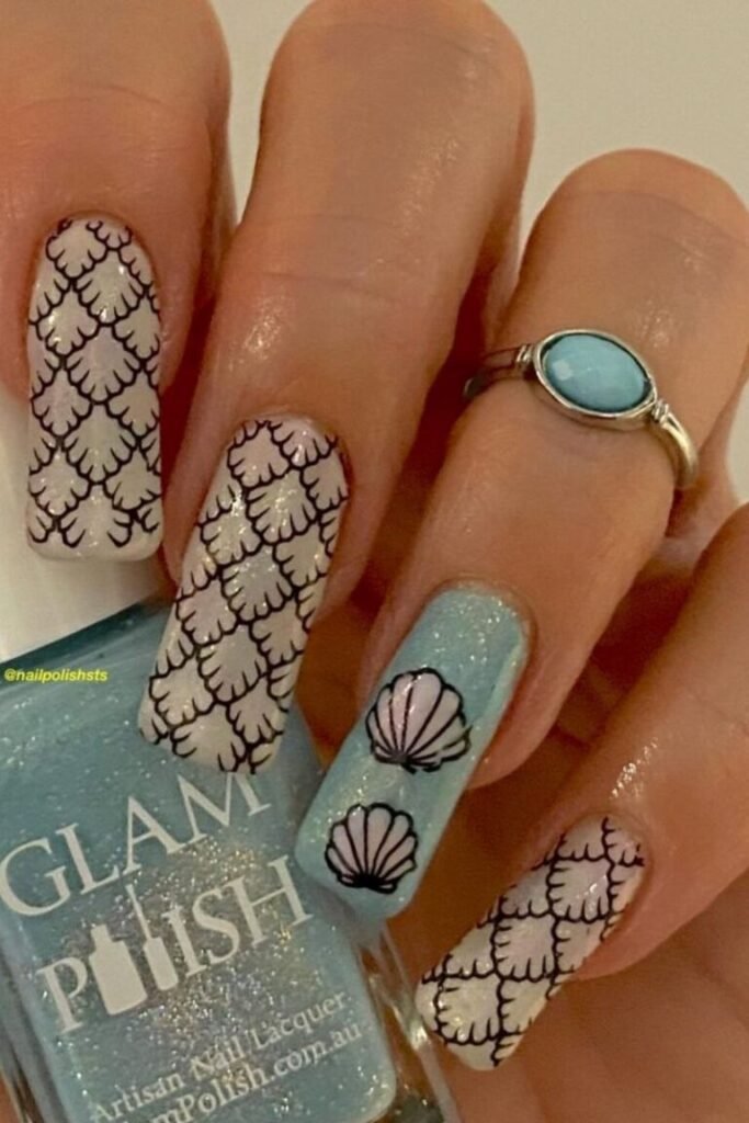 Shimmering Seashell Stamp Nails