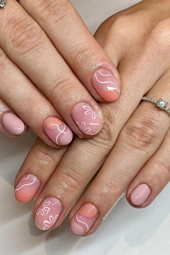Short and Sweet Floral Nail Swirls