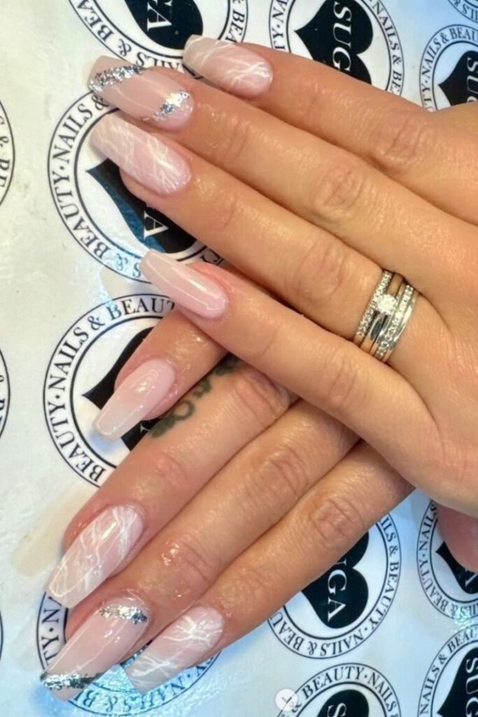 Silver Marble Bubble Bath Nails