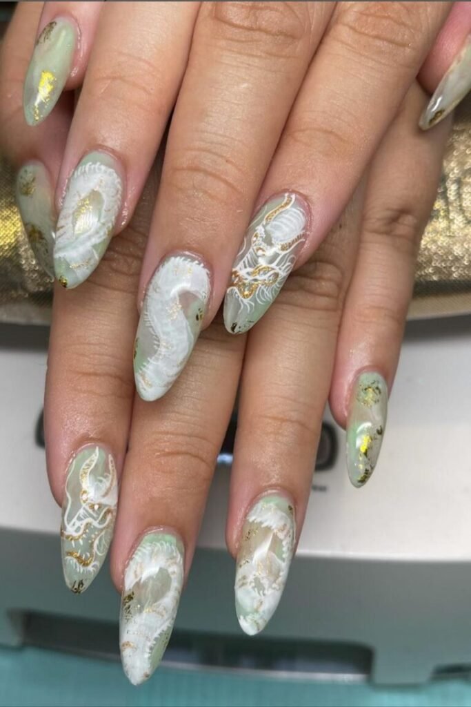 Soft Jade Green Marble Nails