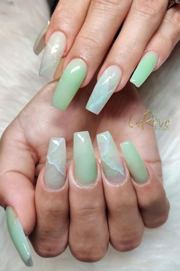 Soft Jade Green Square Nails