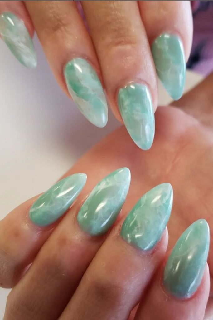 Soft Jade Nails with Gold Accents