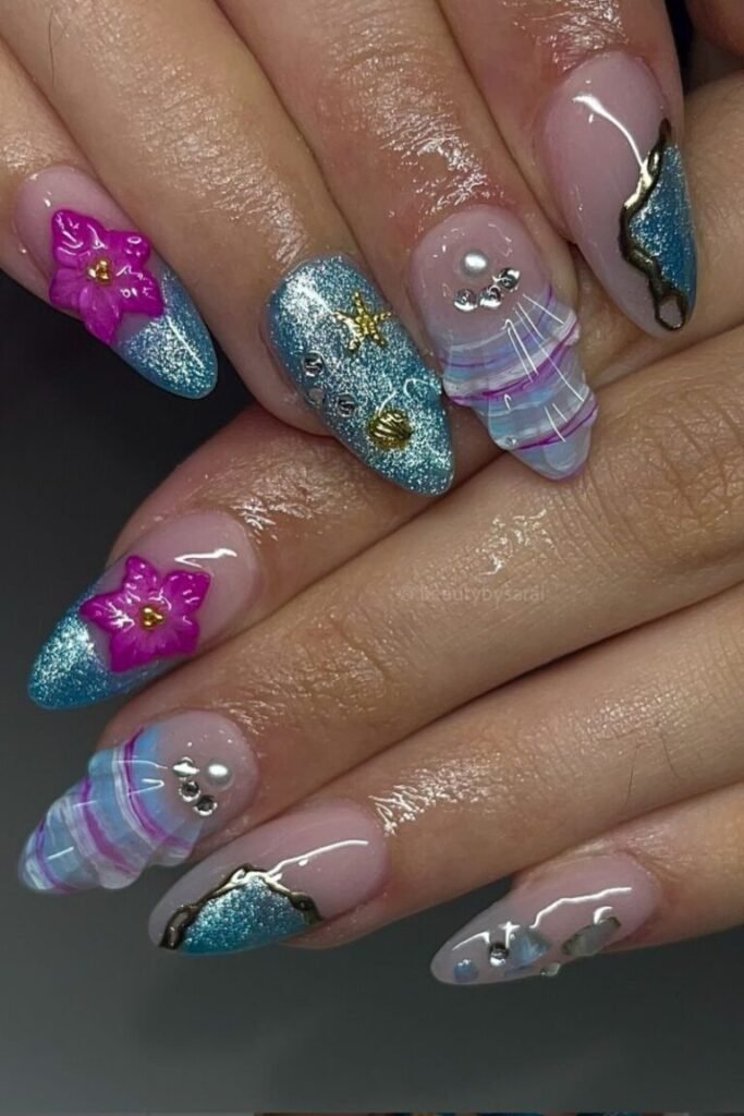 Sparkling Ocean Treasure Nails