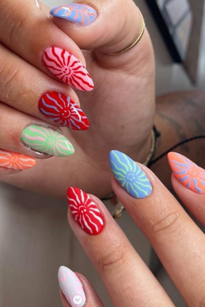 Spiral Pattern Sunshine Nails