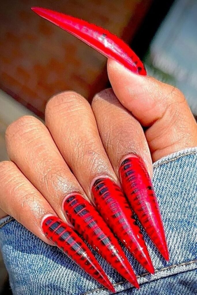 Striking Red and Black Nail Stripes