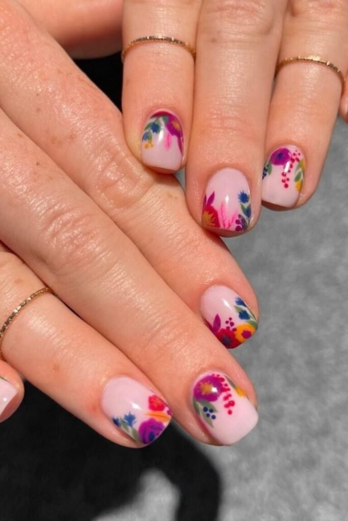 Vibrant Floral Accent Nails