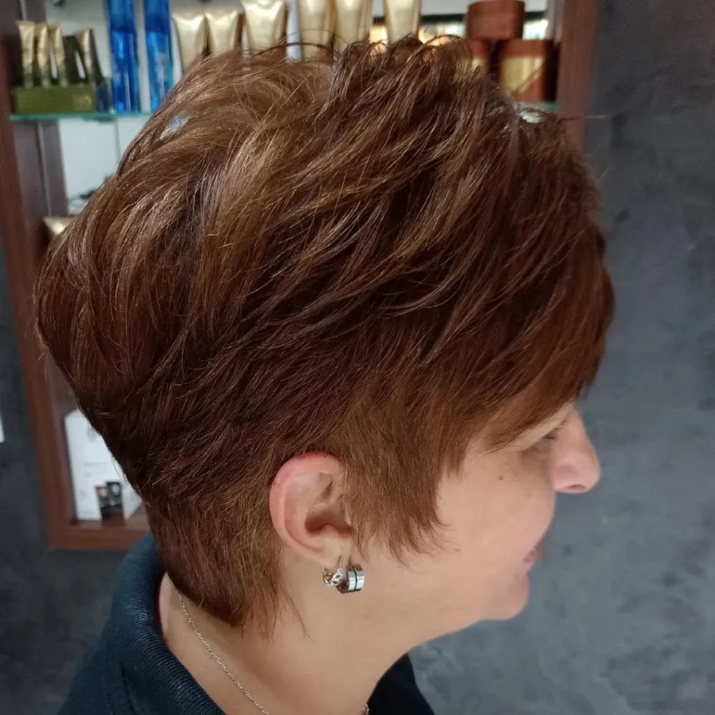 Warm Copper Brown Pixie Cut For Round Face