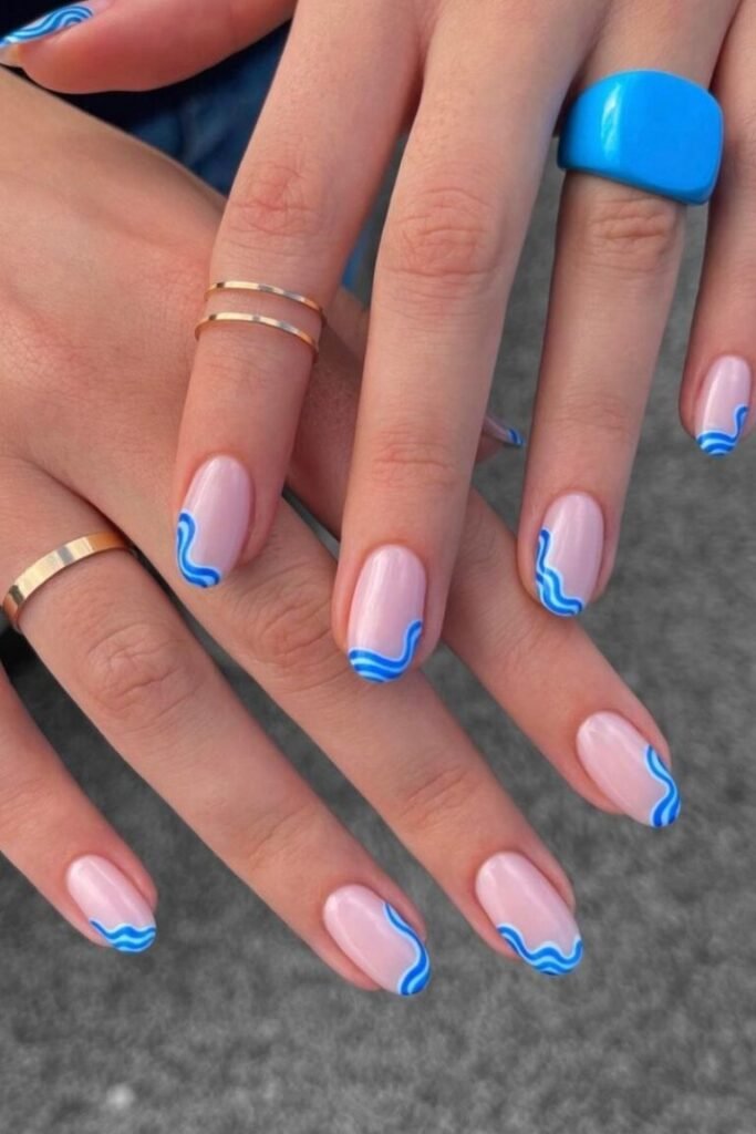 Wavy Blue Line Bubble Bath Nails