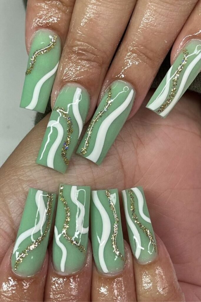 Wavy Jade Nail Stripes
