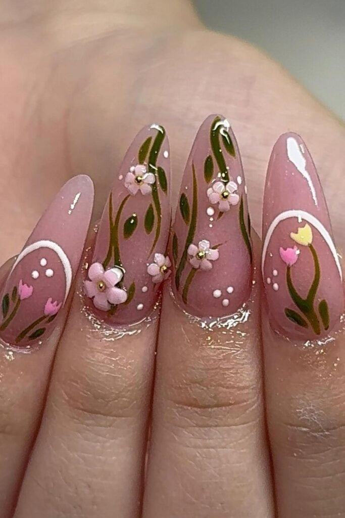 Whimsical Garden Almond Nails