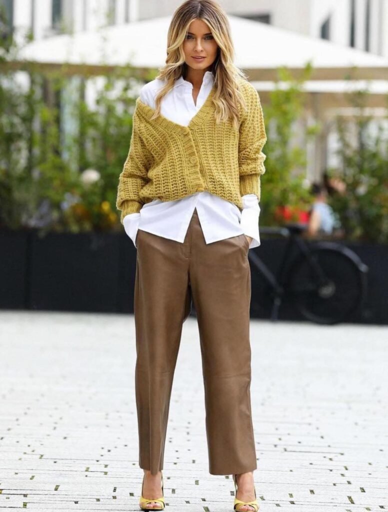 White Button Down Yellow Shoes