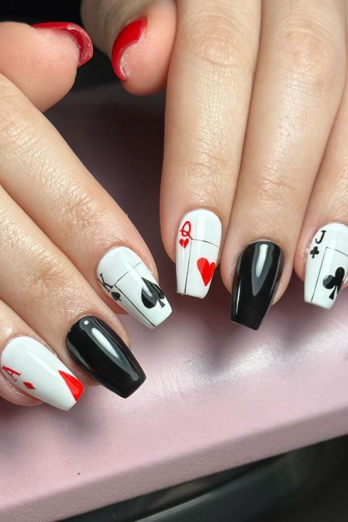 Black White Card Classic Nails