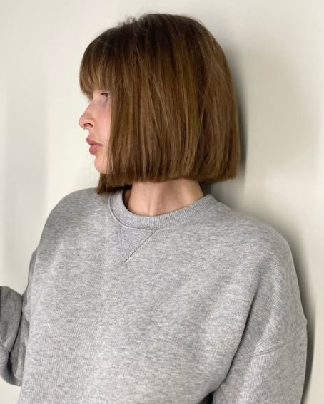 Blunt Choppy Bob Haircut with Bangs