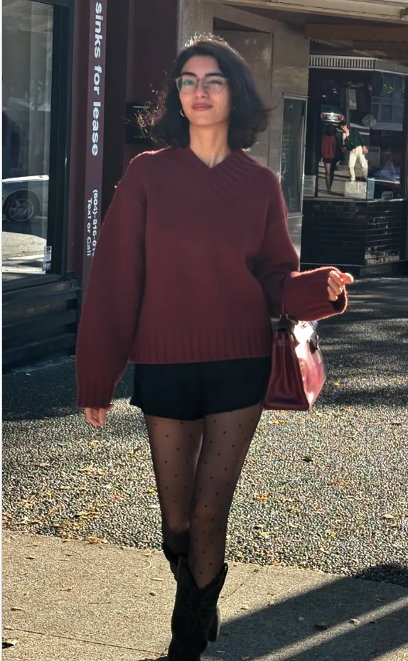Burgundy Sweater Patterned Tights