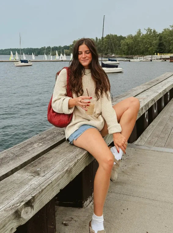 Chunky Knit Sweater Denim Shorts