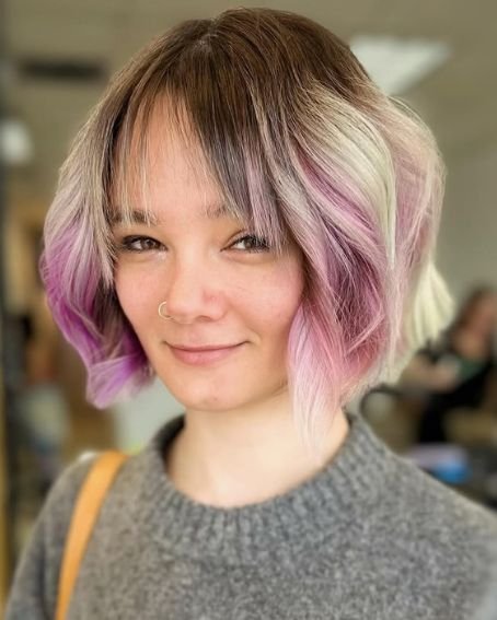 Cute Choppy Modern Bob with Bardot Bang
