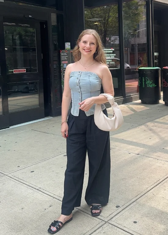 Denim Bustier Wide Leg Trousers