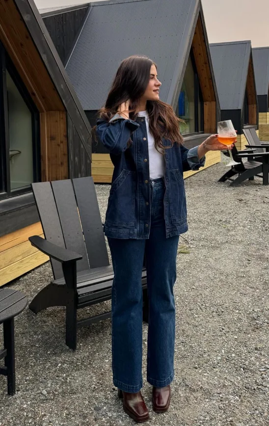 Denim Jacket Wide Leg Jeans White T shirt