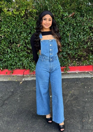 Denim Overalls Black Long Sleeve Top Chunky Heeled Sandals