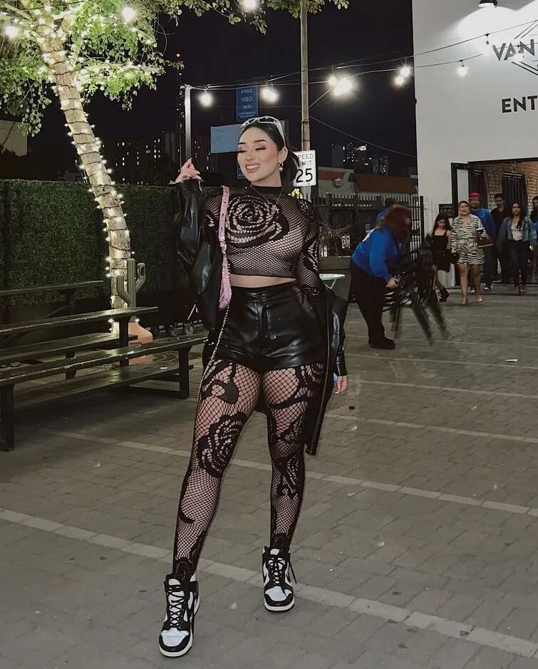 Fishnet Set with Leather Shorts
