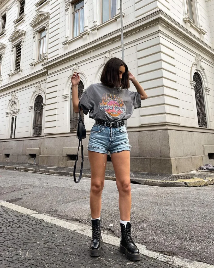 Graphic T Shirt Denim Shorts and Boots