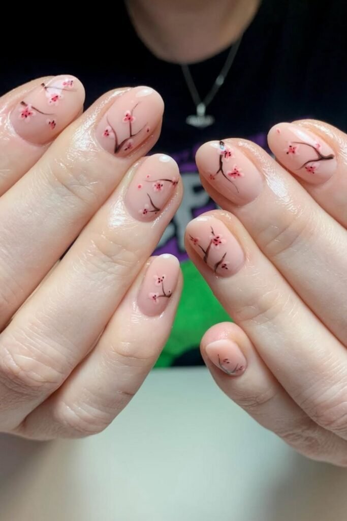 Minimal Sakura Bloom Nails