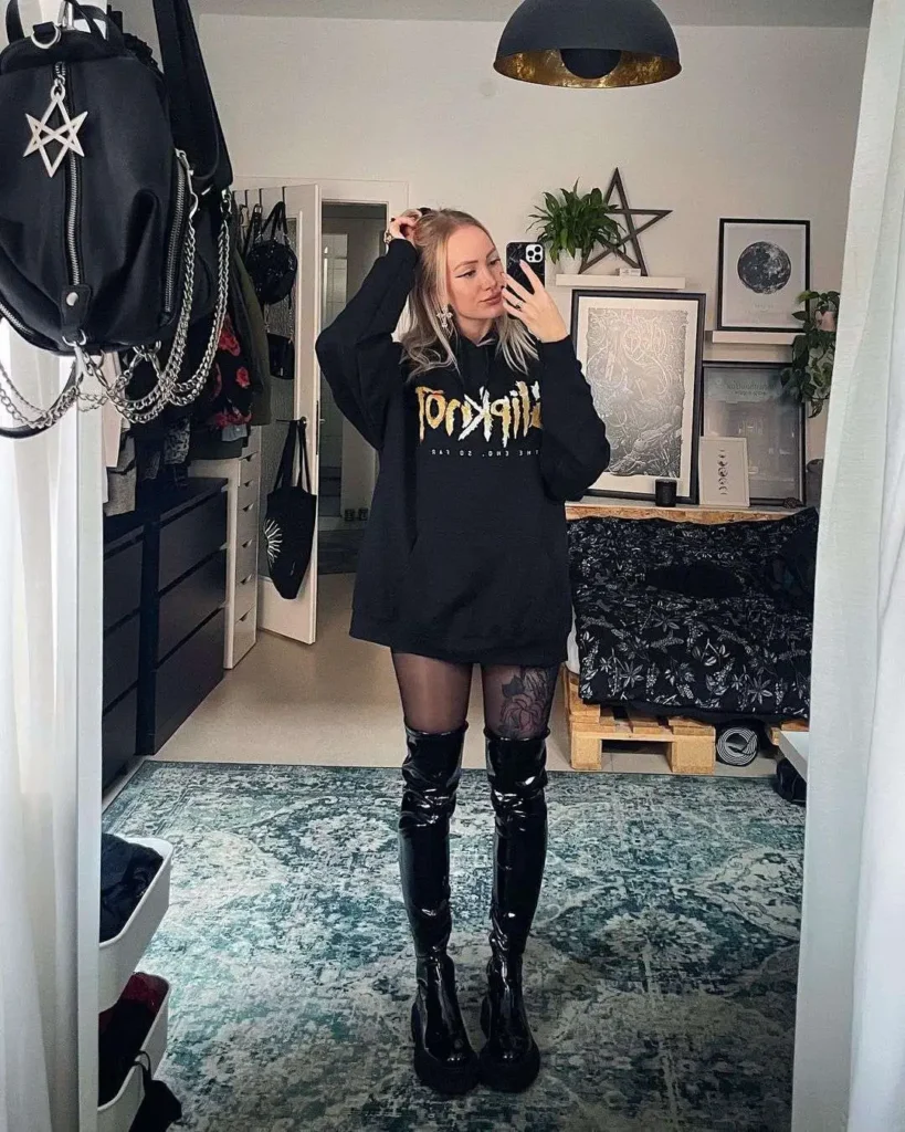 Oversized Hoodie Thigh High Boots